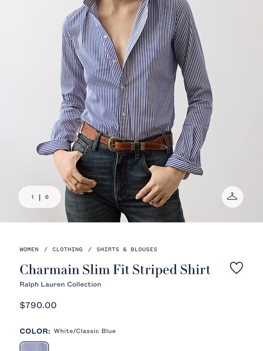 Ralph Lauren White and Classic Blue Vertical Stripe Button-Down Shirt